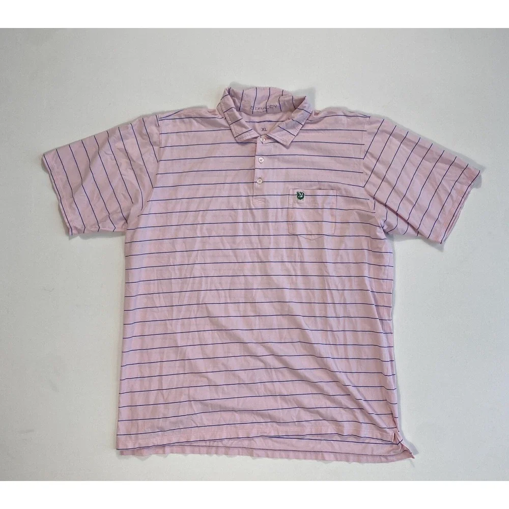 B Draddy Sport Polo Shirt Mens XL Pink Striped Golf Performance Pima Cotton